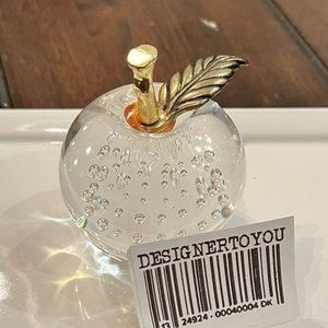 MCM CRYSTAL MURANO STYLE CLEAR APPLE GOLD LEAF HEAVY CONTROLLED AIR BUBBLES HTF